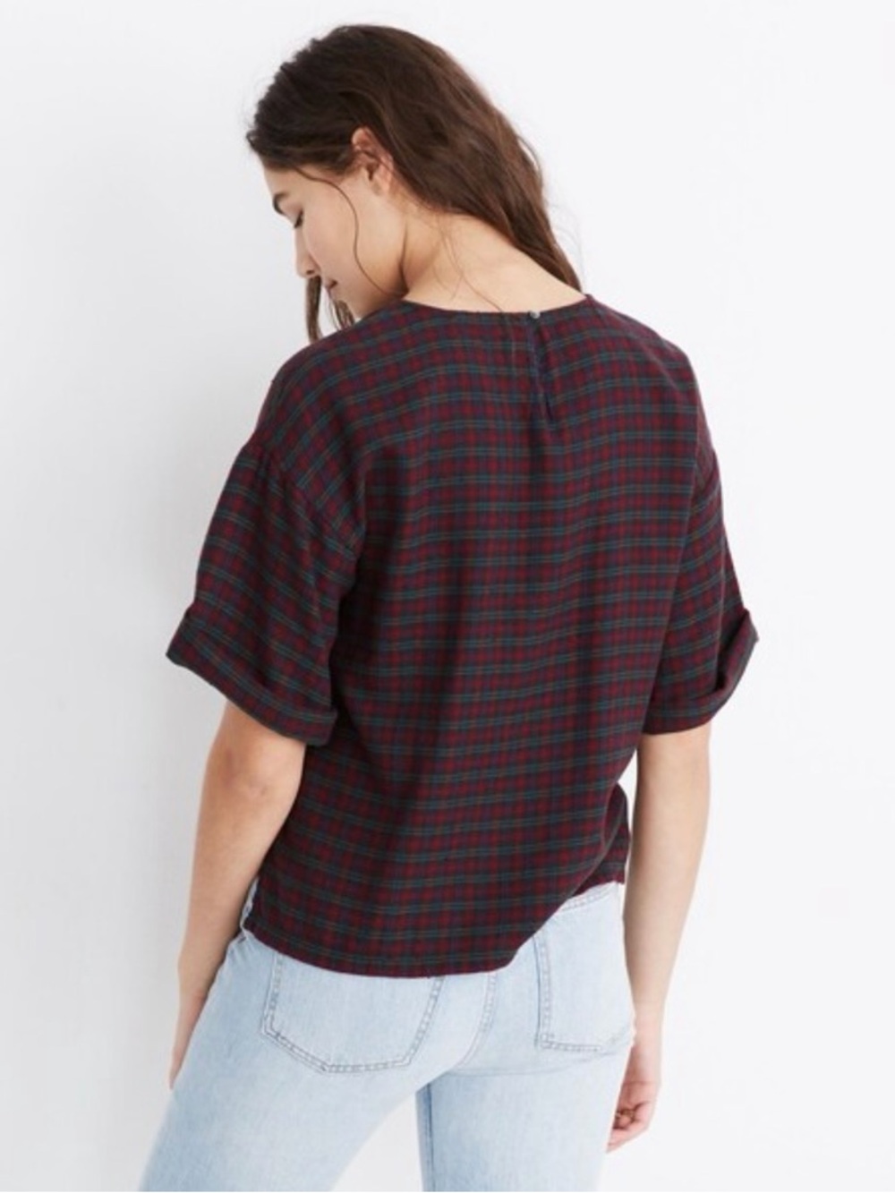 Madewell boxy  Plaid Tee (slubby holiday plaid) - Picture 2 of 9